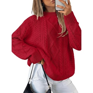 image:imageANRABESS Sweaters for Women Oversized Cable Knit Fall Long Sleeve Crewneck Casual Pullover Sweater Tops 2026 Winter OutfitsRed