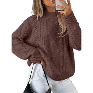 image:imageANRABESS Sweaters for Women Oversized Cable Knit Fall Long Sleeve Crewneck Casual Pullover Sweater Tops 2026 Winter OutfitsRed Brown