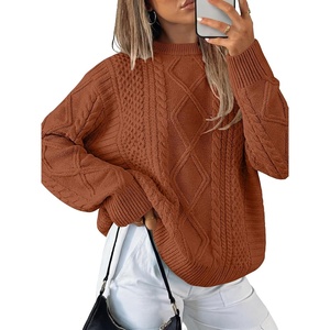 image:imageANRABESS Sweaters for Women Oversized Cable Knit Fall Long Sleeve Crewneck Casual Pullover Sweater Tops 2026 Winter OutfitsRust Orange