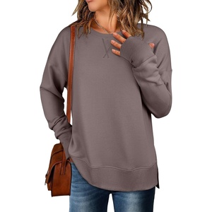 image:imageANRABESS Sweatshirts for Women 2026 Fall Long Sleeve Shirts Oversized Crewneck Lightweight Side Split Casual Pullover TopsCamel