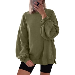 image:imageANRABESS Women Oversized Long Sleeve Sweatshirts Crewneck Side Slit Loose Teen Girl Pullover Top 2026 Fall Y2K Trendy OutfitsArmy Green