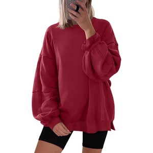 image:imageANRABESS Women Oversized Long Sleeve Sweatshirts Crewneck Side Slit Loose Teen Girl Pullover Top 2026 Fall Y2K Trendy OutfitsDark Red