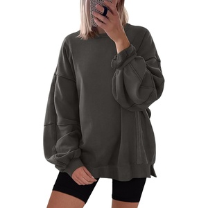 image:imageANRABESS Women Oversized Long Sleeve Sweatshirts Crewneck Side Slit Loose Teen Girl Pullover Top 2026 Fall Y2K Trendy OutfitsDeep Gray