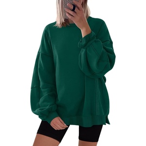 image:imageANRABESS Women Oversized Long Sleeve Sweatshirts Crewneck Side Slit Loose Teen Girl Pullover Top 2026 Fall Y2K Trendy OutfitsDeep Green