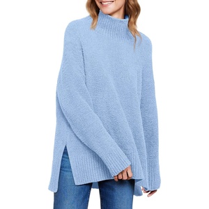 image:imageANRABESS Women Oversized Turtleneck Long Sleeve Fuzzy Knit Slit Side Chunky Warm Pullover Sweaters 2026Blue