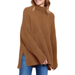 image:imageANRABESS Women Oversized Turtleneck Long Sleeve Fuzzy Knit Slit Side Chunky Warm Pullover Sweaters 2026Ochre
