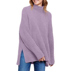 image:imageANRABESS Women Oversized Turtleneck Long Sleeve Fuzzy Knit Slit Side Chunky Warm Pullover Sweaters 2026Purple