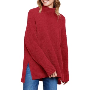 image:imageANRABESS Women Oversized Turtleneck Long Sleeve Fuzzy Knit Slit Side Chunky Warm Pullover Sweaters 2026Red