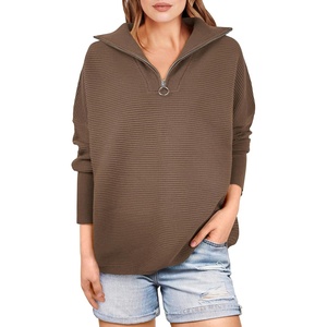 image:imageANRABESS Women Quarter Zip Oversized Casual Loose Rib Knit Cozy Pullover Sweaters Top 2026 Fall Fashion Outfits ClothesAlmond