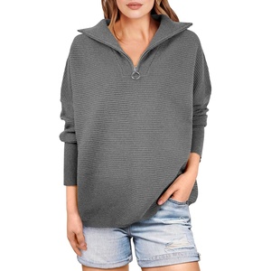 image:imageANRABESS Women Quarter Zip Oversized Casual Loose Rib Knit Cozy Pullover Sweaters Top 2026 Fall Fashion Outfits ClothesDark Grey