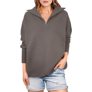 image:imageANRABESS Women Quarter Zip Oversized Casual Loose Rib Knit Cozy Pullover Sweaters Top 2026 Fall Fashion Outfits ClothesGray Coffee