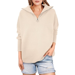 image:imageANRABESS Women Quarter Zip Oversized Casual Loose Rib Knit Cozy Pullover Sweaters Top 2026 Fall Fashion Outfits ClothesParchment