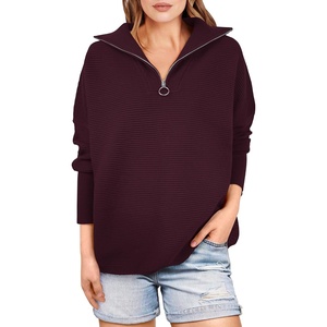 image:imageANRABESS Women Quarter Zip Oversized Casual Loose Rib Knit Cozy Pullover Sweaters Top 2026 Fall Fashion Outfits ClothesWine Red