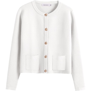 image:imageANRABESS Women Striped Cardigan Sweaters Button Down Cropped Knit Lady Jackets Coat 2026 Fall Outfits Trendy ClothesWhite