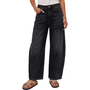 image:imageANRABESS Womens Barrel Jeans Mid Rise Wide Leg Denim Pants Casual Baggy Relaxed Fit Y2K Streetwear Boyfriend Ankle LengthBlack