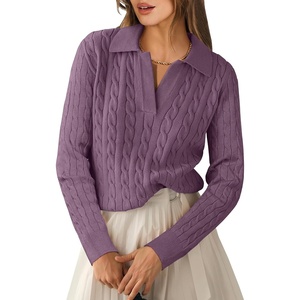 image:imageANRABESS Womens Cable Knit Sweaters Long Sleeve V Neck Sweater Tops Casual Pullover Polo Shirts Fall Fashion OutfitsPurple