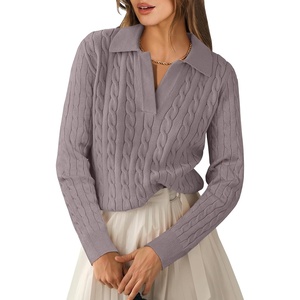 image:imageANRABESS Womens Cable Knit Sweaters Long Sleeve V Neck Sweater Tops Casual Pullover Polo Shirts Fall Fashion OutfitsPurple Taupe