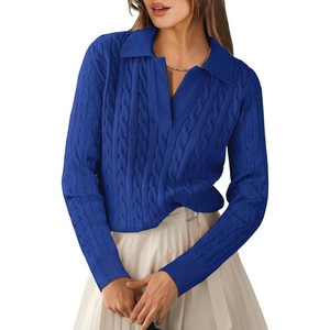 image:imageANRABESS Womens Cable Knit Sweaters Long Sleeve V Neck Sweater Tops Casual Pullover Polo Shirts Fall Fashion OutfitsRoyal Blue