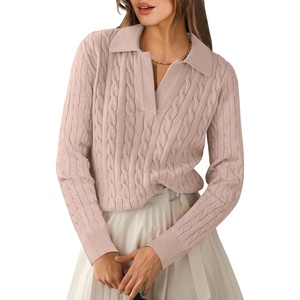 image:imageANRABESS Womens Cable Knit Sweaters Long Sleeve V Neck Sweater Tops Casual Pullover Polo Shirts Fall Fashion OutfitsTaffy