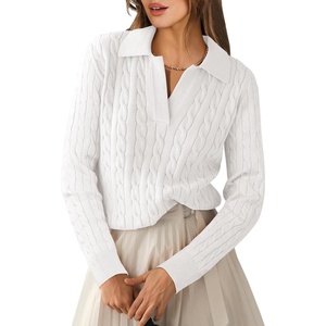 image:imageANRABESS Womens Cable Knit Sweaters Long Sleeve V Neck Sweater Tops Casual Pullover Polo Shirts Fall Fashion OutfitsWhite