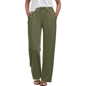 image:imageANRABESS Womens Casual Pants Summer High Waist Drawstring Loose Fit 2026 Beach Lightweight Comfy Lounge Trousers with PocketsArmy Green