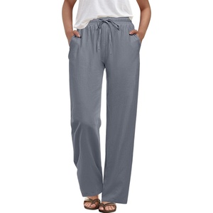 image:imageANRABESS Womens Casual Pants Summer High Waist Drawstring Loose Fit 2026 Beach Lightweight Comfy Lounge Trousers with PocketsGrey