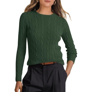 image:imageANRABESS Womens Long Sleeve Cable Knit Sweater Jumper Crewneck Pullover Soft Dressy Casual Tops Cute 2026 Fall Trendy OutfitsDeep Green