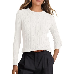 image:imageANRABESS Womens Long Sleeve Cable Knit Sweater Jumper Crewneck Pullover Soft Dressy Casual Tops Cute 2026 Fall Trendy OutfitsOff Cream White