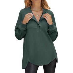 image:imageANRABESS Womens Long Sleeve Henley Tops Tunic Sweatshirt Loose Slit Casual Button Shirts Pullover 2026 Fall Winter OutfitsDark Green