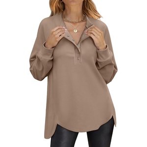 image:imageANRABESS Womens Long Sleeve Henley Tops Tunic Sweatshirt Loose Slit Casual Button Shirts Pullover 2026 Fall Winter OutfitsKhaki