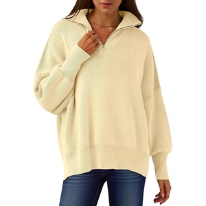 image:imageANRABESS Womens Oversized Fashion Long Sleeve Quarter Zip Baggy Loose Slouchy Sweater Pullover Tops 2026 Fall OutfitsApricot