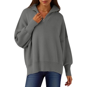 image:imageANRABESS Womens Oversized Fashion Long Sleeve Quarter Zip Baggy Loose Slouchy Sweater Pullover Tops 2026 Fall OutfitsDark Gray