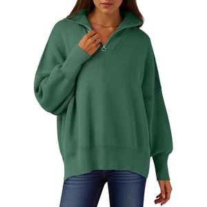 image:imageANRABESS Womens Oversized Fashion Long Sleeve Quarter Zip Baggy Loose Slouchy Sweater Pullover Tops 2026 Fall OutfitsDeep Gray Geen