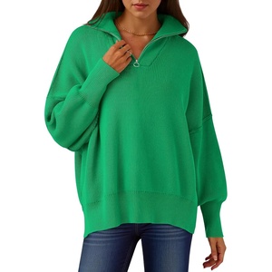 image:imageANRABESS Womens Oversized Fashion Long Sleeve Quarter Zip Baggy Loose Slouchy Sweater Pullover Tops 2026 Fall OutfitsGreen