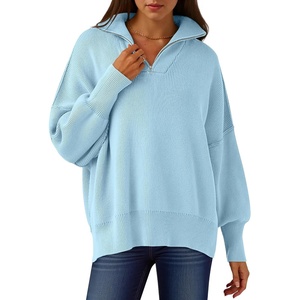 image:imageANRABESS Womens Oversized Fashion Long Sleeve Quarter Zip Baggy Loose Slouchy Sweater Pullover Tops 2026 Fall OutfitsLight Blue