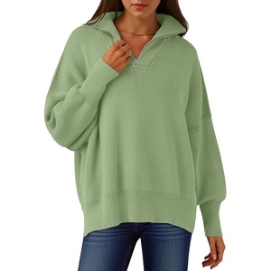 image:imageANRABESS Womens Oversized Fashion Long Sleeve Quarter Zip Baggy Loose Slouchy Sweater Pullover Tops 2026 Fall OutfitsLight Green