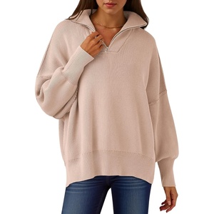 image:imageANRABESS Womens Oversized Fashion Long Sleeve Quarter Zip Baggy Loose Slouchy Sweater Pullover Tops 2026 Fall OutfitsPink