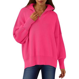 image:imageANRABESS Womens Oversized Fashion Long Sleeve Quarter Zip Baggy Loose Slouchy Sweater Pullover Tops 2026 Fall OutfitsRose