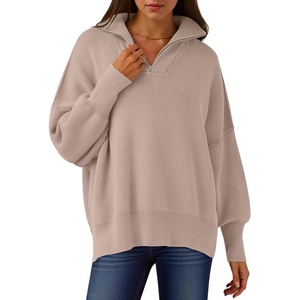image:imageANRABESS Womens Oversized Fashion Long Sleeve Quarter Zip Baggy Loose Slouchy Sweater Pullover Tops 2026 Fall OutfitsSand
