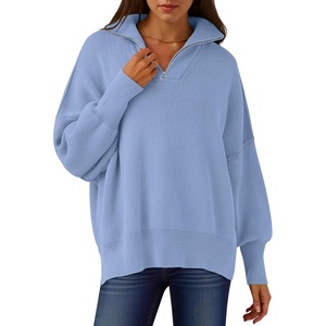 image:imageANRABESS Womens Oversized Fashion Long Sleeve Quarter Zip Baggy Loose Slouchy Sweater Pullover Tops 2026 Fall OutfitsSky Blue