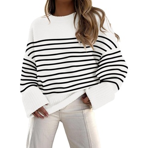 image:imageANRABESS Womens Oversized Sweaters 2026 Long Sleeve Fuzzy Knit Casual Chunky Pullover Sweater Fall Outfits ClothesBlack White Stripes