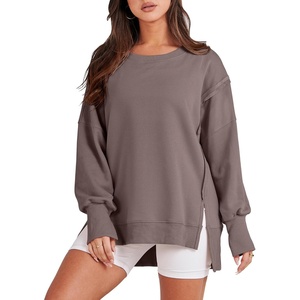 image:imageANRABESS Womens Oversized Sweatshirts Crew Neck Long Sleeve Shirts Casual Loose Slit 2026 Fall Outfits Y2K Teen Girls ClothesBrown