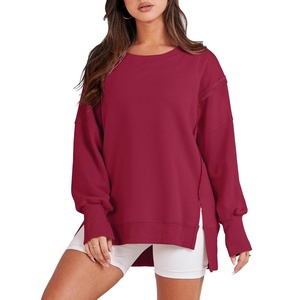 image:imageANRABESS Womens Oversized Sweatshirts Crew Neck Long Sleeve Shirts Casual Loose Slit 2026 Fall Outfits Y2K Teen Girls ClothesRed