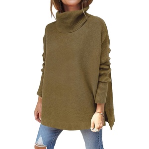 image:imageANRABESS Womens Oversized Turtleneck Batwing Sleeve Spilt Casual Loose Knit Tunic Pullover Sweater Tops 2026 Fall OutfitsCamel
