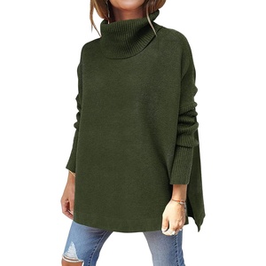 image:imageANRABESS Womens Oversized Turtleneck Batwing Sleeve Spilt Casual Loose Knit Tunic Pullover Sweater Tops 2026 Fall OutfitsForest