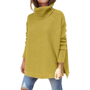 image:imageANRABESS Womens Oversized Turtleneck Batwing Sleeve Spilt Casual Loose Knit Tunic Pullover Sweater Tops 2026 Fall OutfitsGinger