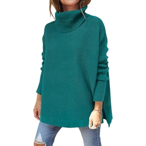 image:imageANRABESS Womens Oversized Turtleneck Batwing Sleeve Spilt Casual Loose Knit Tunic Pullover Sweater Tops 2026 Fall OutfitsGrass