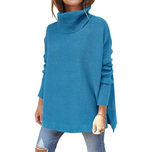 image:imageANRABESS Womens Oversized Turtleneck Batwing Sleeve Spilt Casual Loose Knit Tunic Pullover Sweater Tops 2026 Fall OutfitsLake