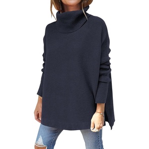 image:imageANRABESS Womens Oversized Turtleneck Batwing Sleeve Spilt Casual Loose Knit Tunic Pullover Sweater Tops 2026 Fall OutfitsNavy Blue