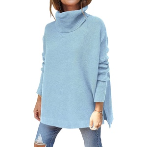 image:imageANRABESS Womens Oversized Turtleneck Batwing Sleeve Spilt Casual Loose Knit Tunic Pullover Sweater Tops 2026 Fall OutfitsSky